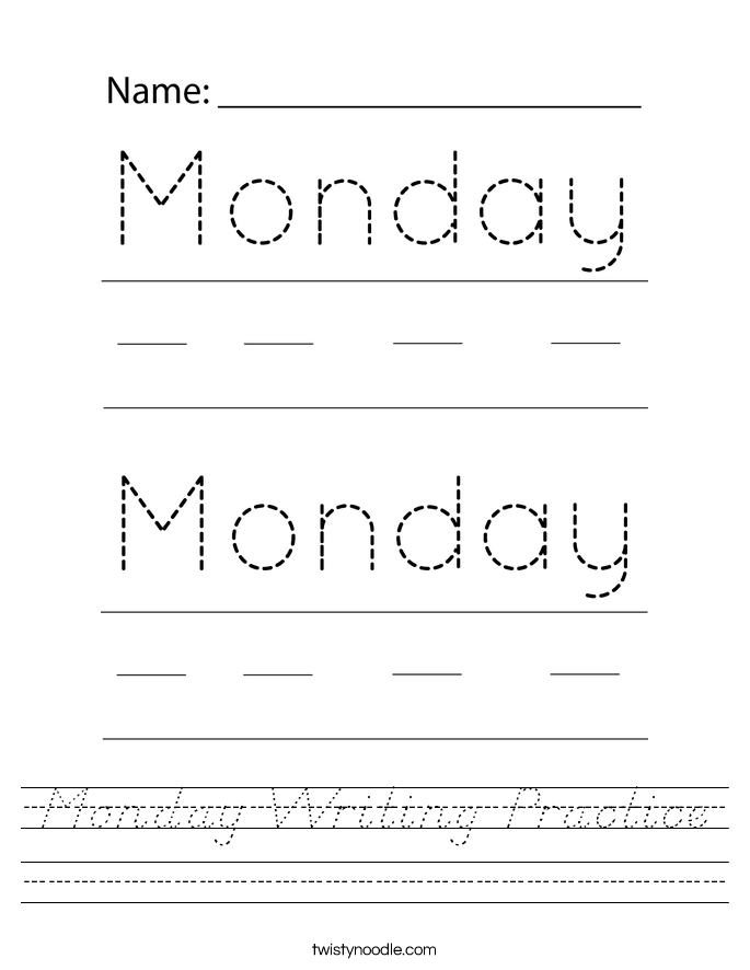 Monday Writing Practice Worksheet