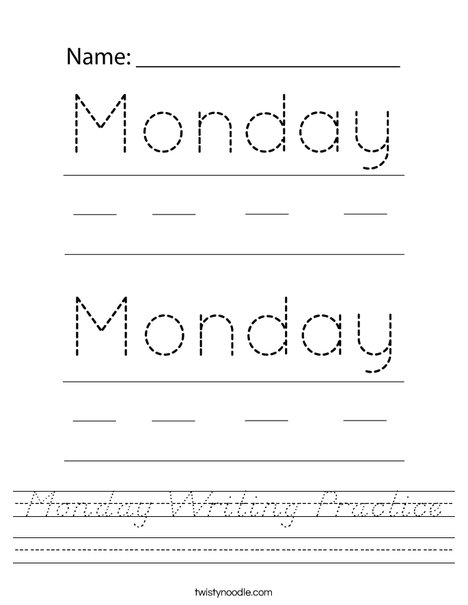 Monday Writing Practice Worksheet
