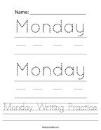 Monday Writing Practice Handwriting Sheet