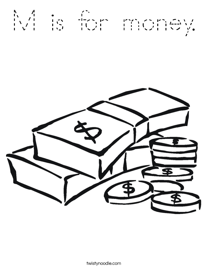 M is for money. Coloring Page