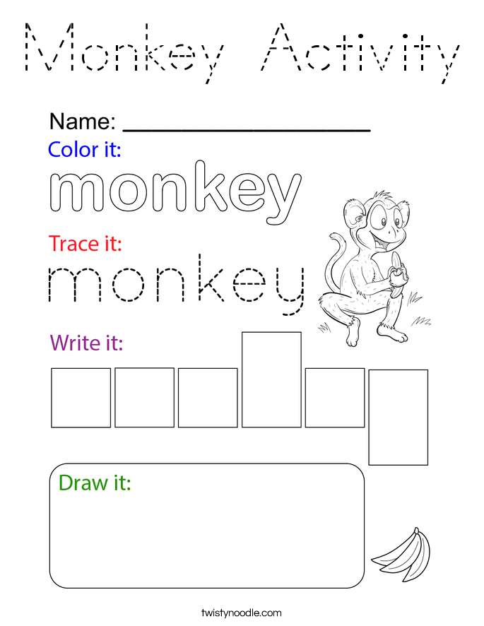 Monkey Activity Coloring Page