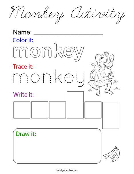 Monkey Activity Coloring Page