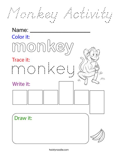 Monkey Activity Coloring Page