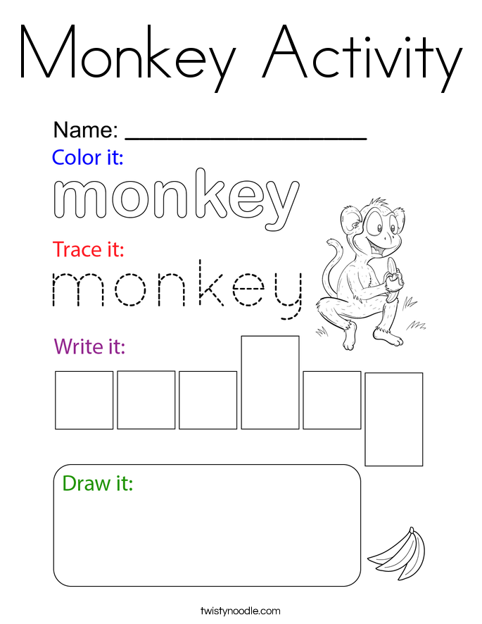 Monkey Activity Coloring Page