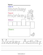 Monkey Activity Handwriting Sheet