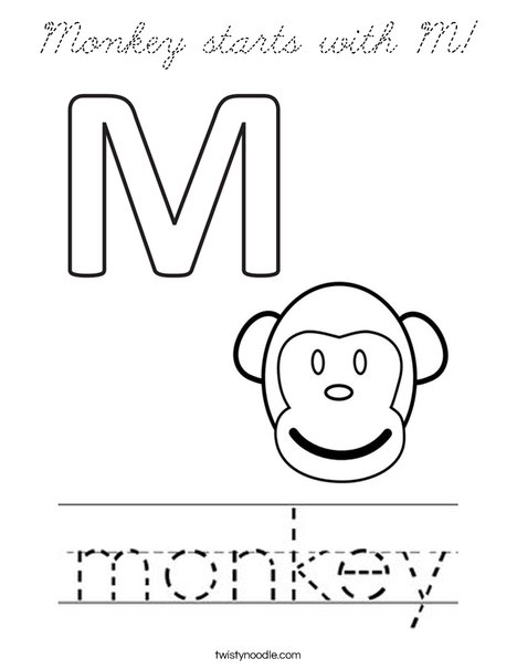 Monkey starts with M! Coloring Page
