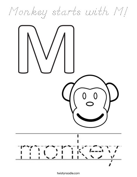 Monkey starts with M Coloring Page - D'Nealian - Twisty Noodle
