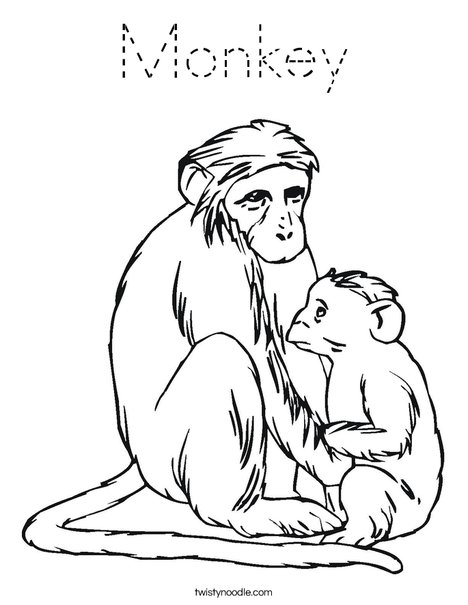 Monkey and Baby Coloring Page