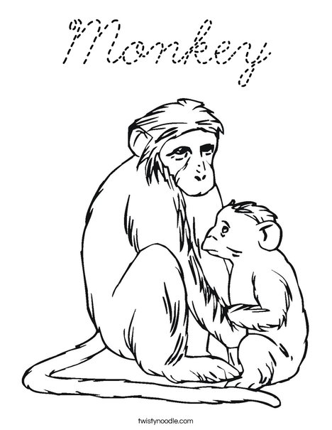 Monkey and Baby Coloring Page