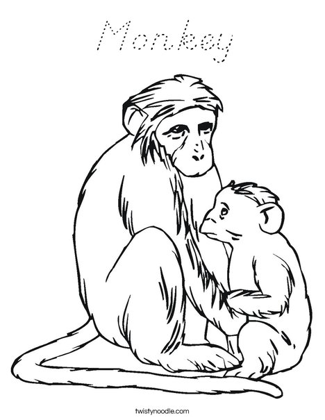 Monkey and Baby Coloring Page