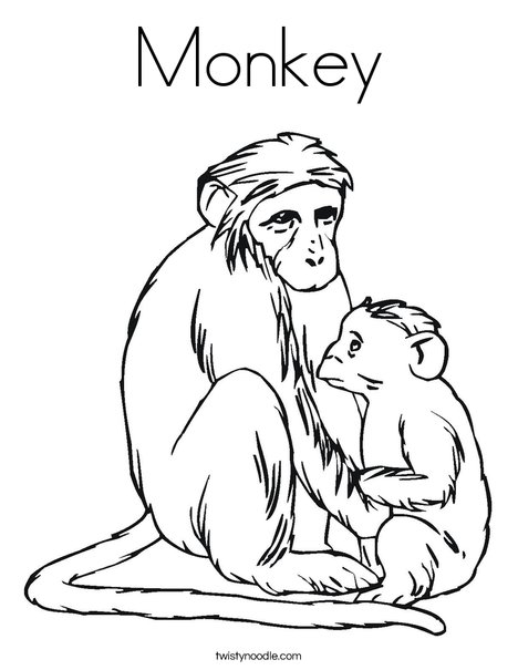 Monkey and Baby Coloring Page