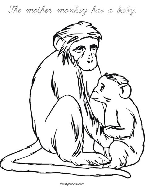 Monkey and Baby Coloring Page