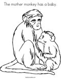 The mother monkey has a baby. Coloring Page