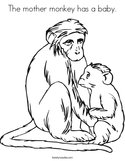 The mother monkey has a baby Coloring Page