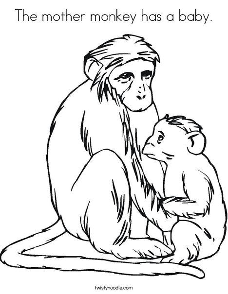Monkey and Baby Coloring Page