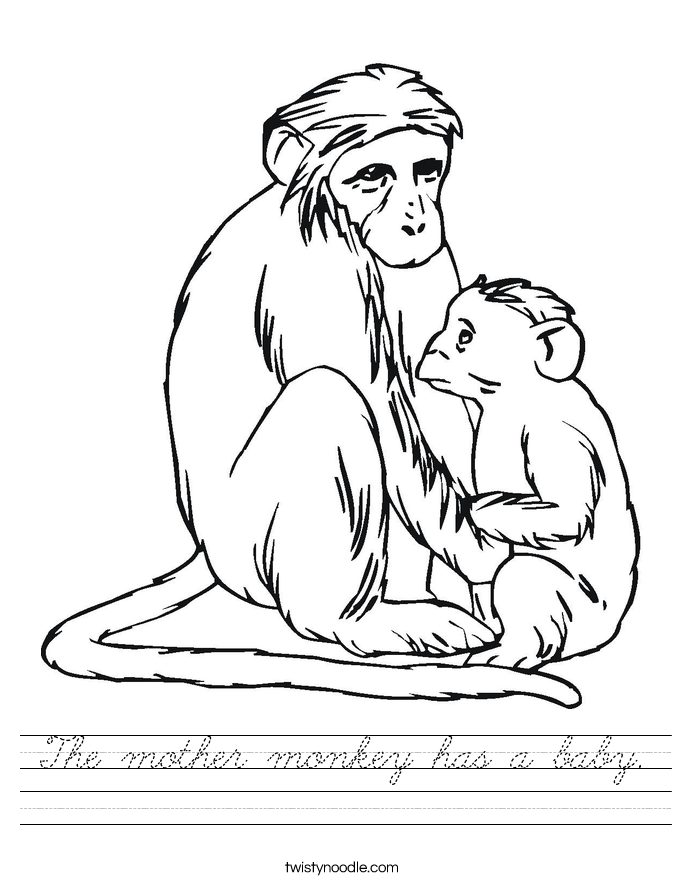 The mother monkey has a baby. Worksheet