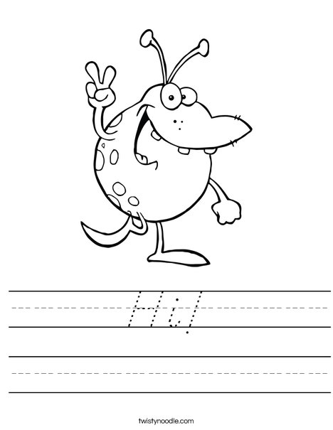 Monster with Peace Sign Worksheet