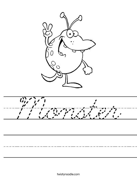 Monster with Peace Sign Worksheet