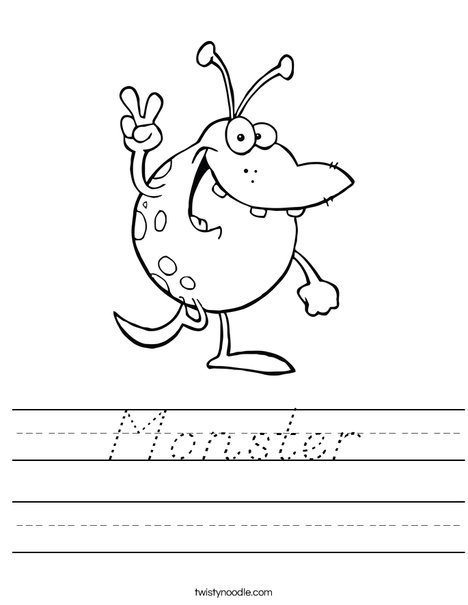 Monster with Peace Sign Worksheet