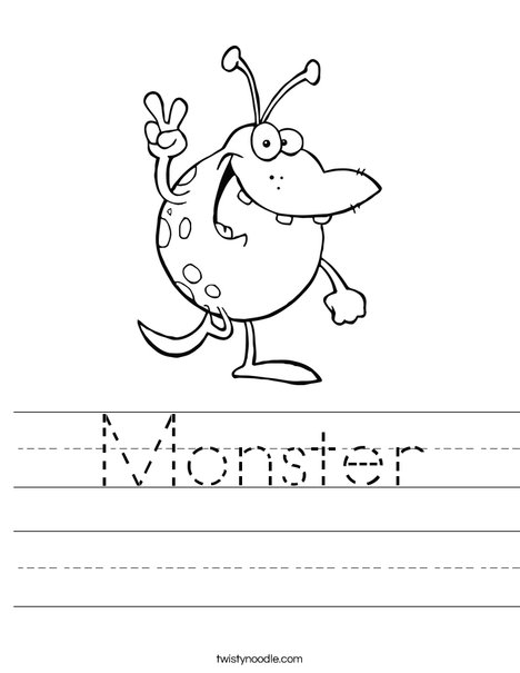 Monster with Peace Sign Worksheet