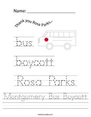 Montgomery Bus Boycott Handwriting Sheet