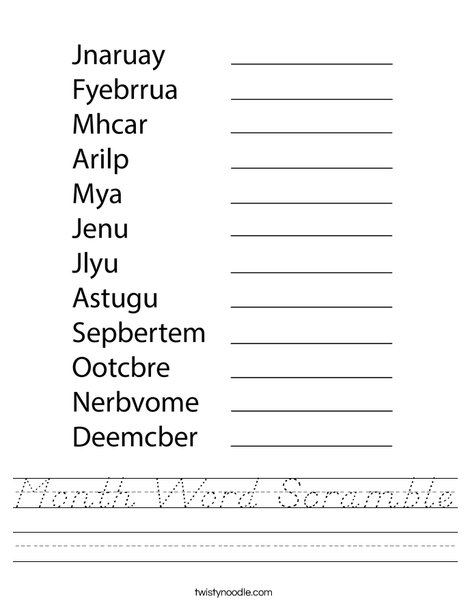 Month Word Scramble Worksheet