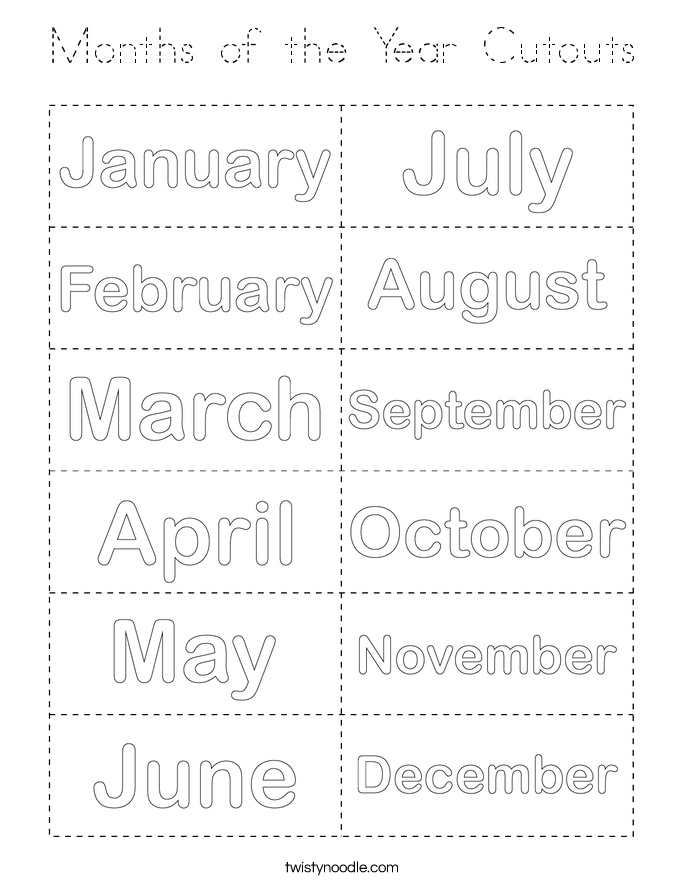 Months of the Year Cutouts Coloring Page