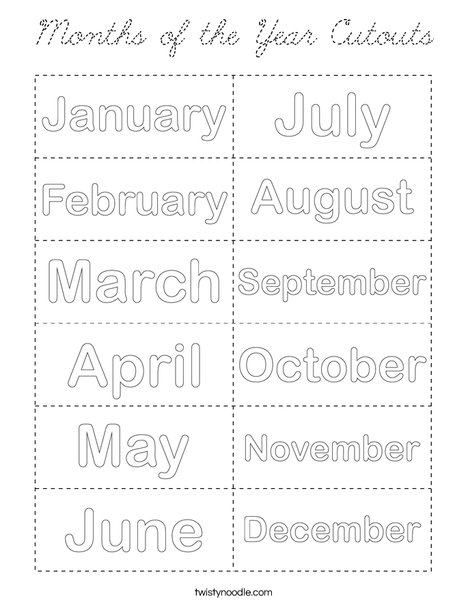 Months of the Year Cutouts Coloring Page