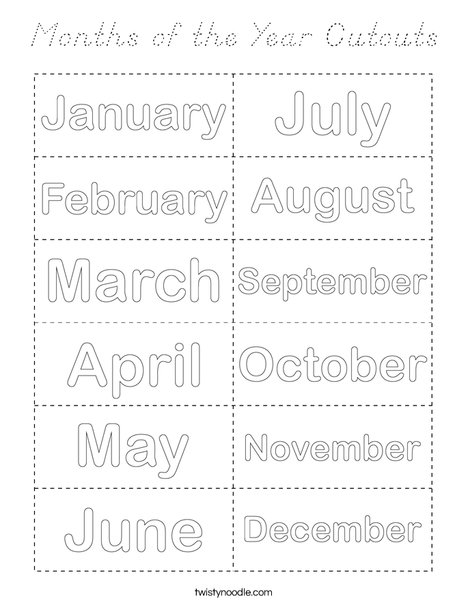 Months of the Year Cutouts Coloring Page