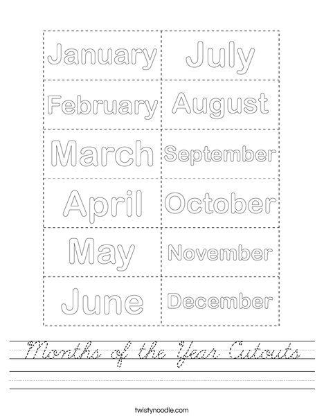 Months of the Year Cutouts Worksheet