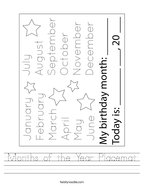 Months of the Year Placemat Handwriting Sheet