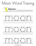 Moon Word Tracing Coloring Page
