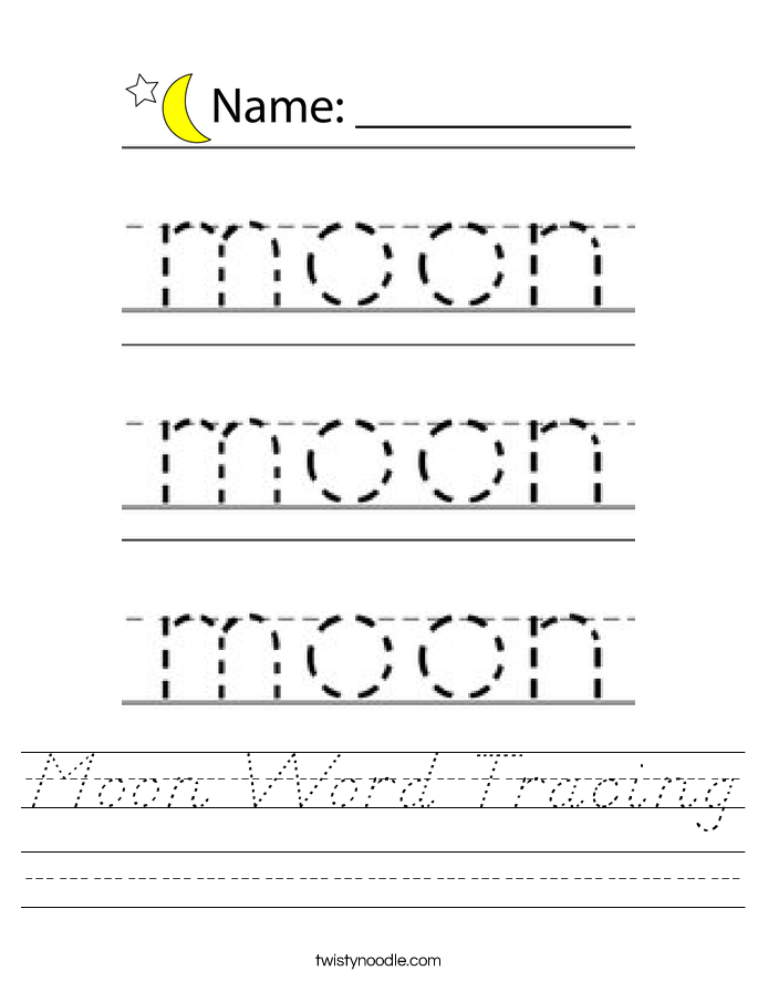 Moon Word Tracing Worksheet