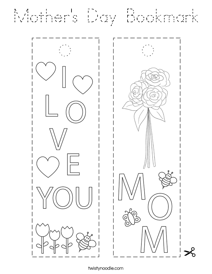 mothers day bookmark coloring page tracing twisty noodle