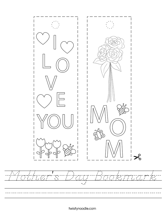 Mother's Day Bookmark Worksheet