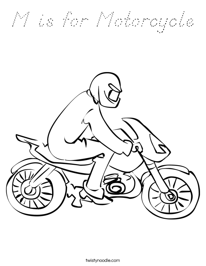 M is for Motorcycle Coloring Page