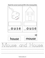 Mouse and House Handwriting Sheet