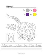 Mouse Color by Number Handwriting Sheet