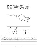 Mouse starts with M Handwriting Sheet