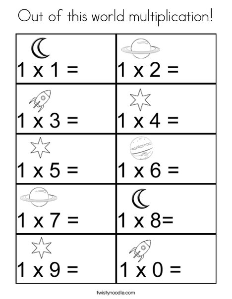 Out Of This World Multiplication Coloring Page Twisty Noodle