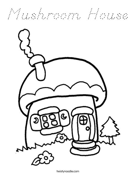 Mushroom Cottage Coloring Page