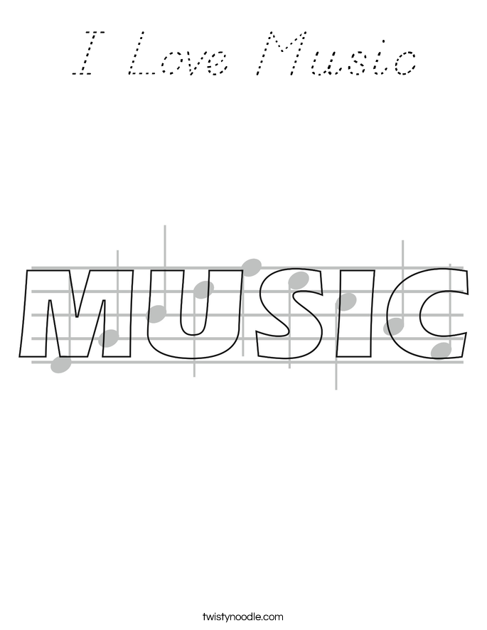 I Love Music Coloring Page