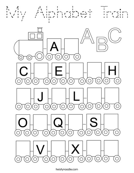 my alphabet train coloring page tracing twisty noodle