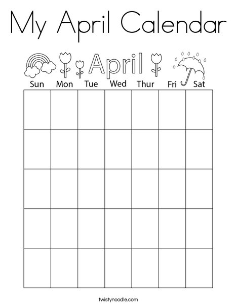 My April Calendar Coloring Page Twisty Noodle My April Calendar Coloring Page Twisty Noodle