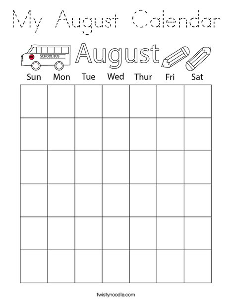 My August Calendar Coloring Page