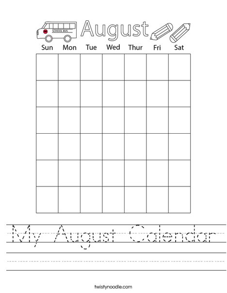 My August Calendar Worksheet