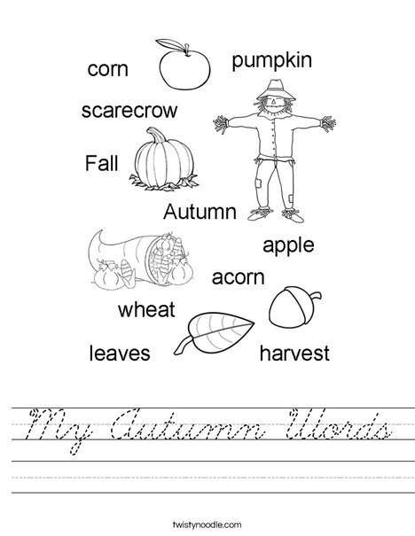 My Autumn Words Worksheet Cursive Twisty Noodle