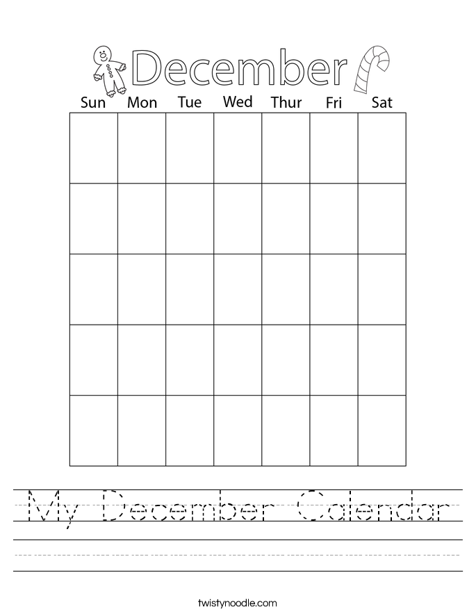 My December Calendar Worksheet
