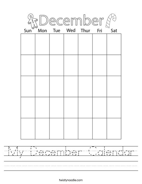 My December Calendar Worksheet