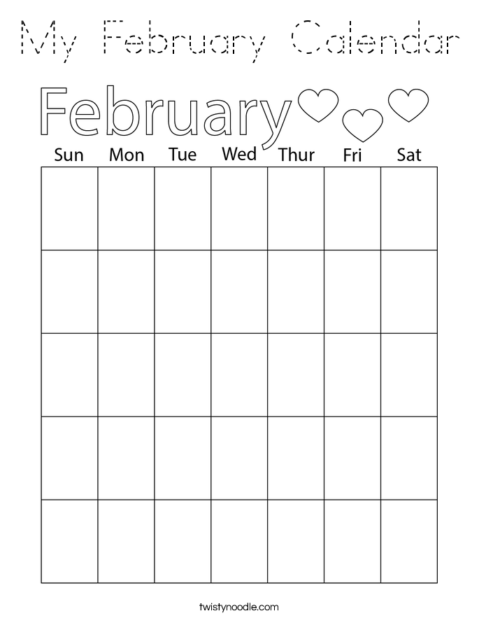 My February Calendar Coloring Page
